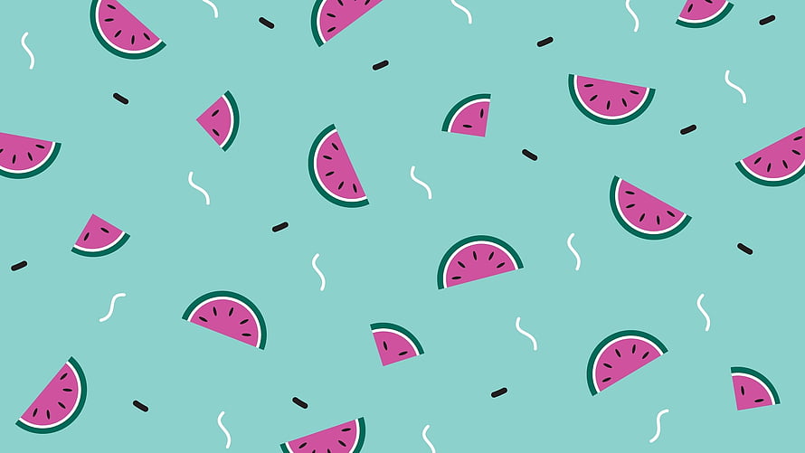 Cute Watermelon Slices Pattern on Teal Background HD wallpaper