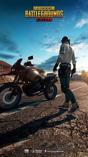 PUBG Mobile Character Walking Past Motorcycle on Road HD phone wallpaper