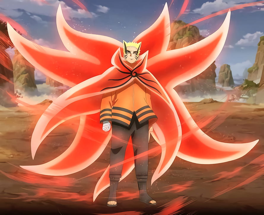 Naruto Uzumaki in Baryon Mode with Nine-Tails Chakra Aura HD wallpaper