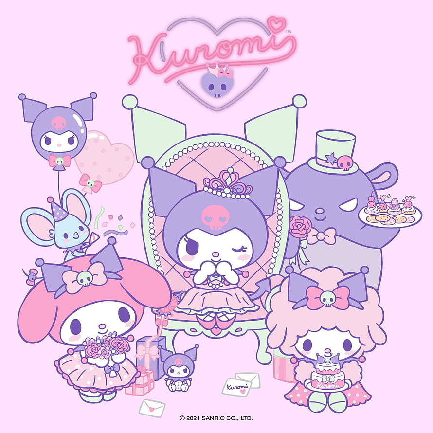 Kuromi Birthday Party Celebration with My Melody and Friends Sanrio Characters HD phone wallpaper