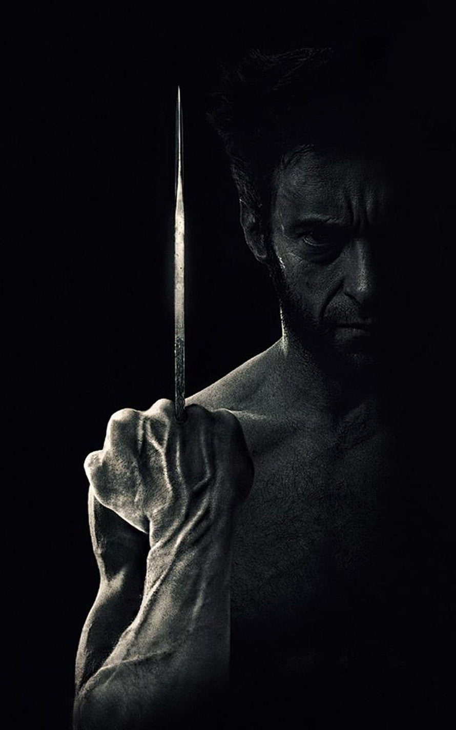 Wolverine Holding Adamantium Claw in Dramatic Black and White Portrait HD phone wallpaper