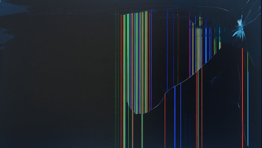 Abstract Glitch Art with Vertical RGB Color Bars on Dark Background HD wallpaper