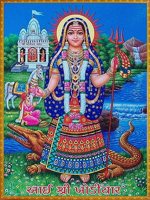 Khodiyar Maa Devotional Painting with Trishul and Crocodile HD phone wallpaper