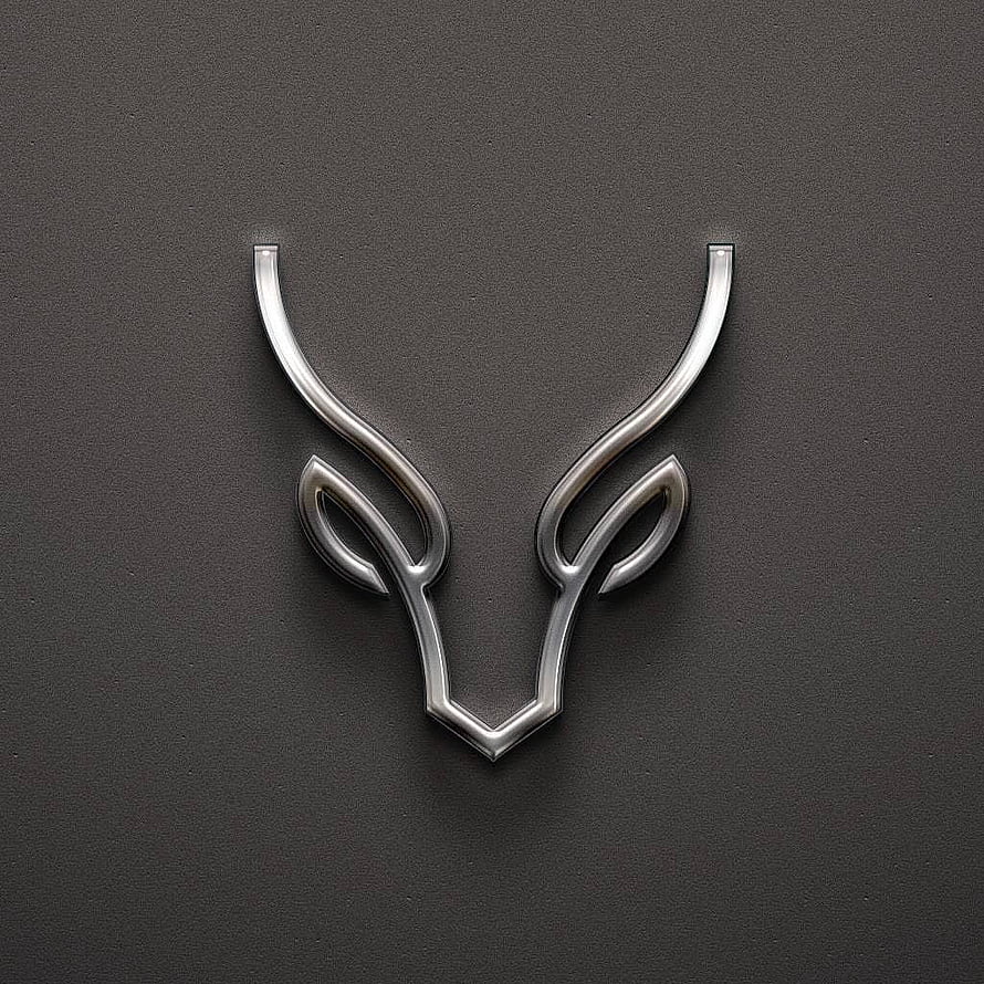 Sleek Metallic Markhor Antler Logo on Dark Textured Background HD phone wallpaper