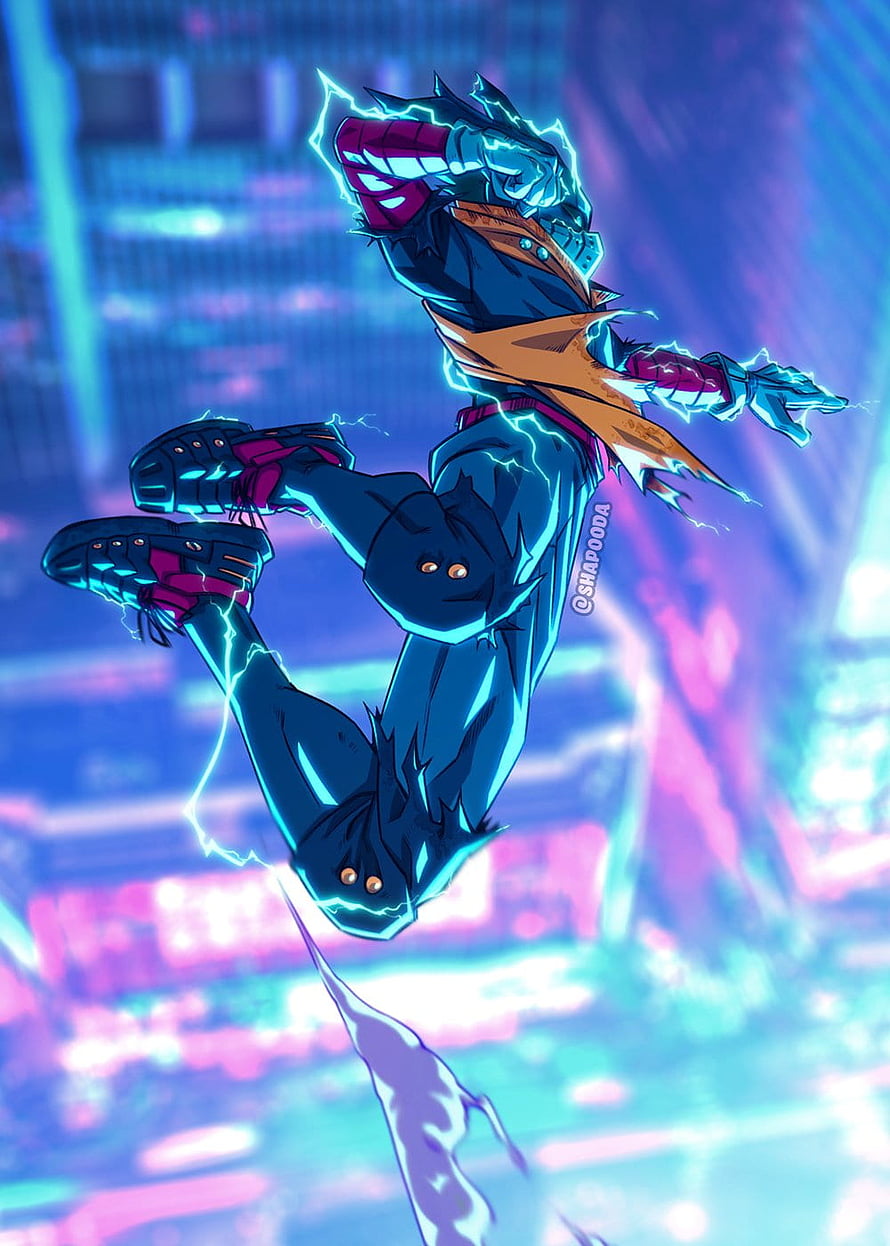 Spider-Man 2099 in Neon Cyberpunk City with Electric Lightning Powers, vigilante deku HD phone wallpaper