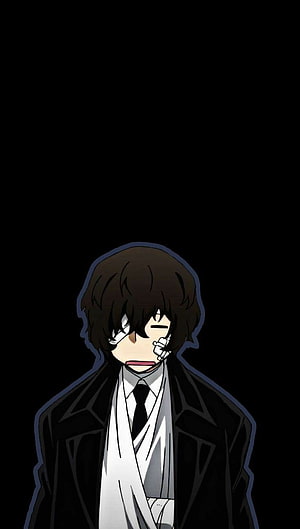 Osamu Dazai Anime Character Portrait in Black Coat and White Scarves HD phone wallpaper