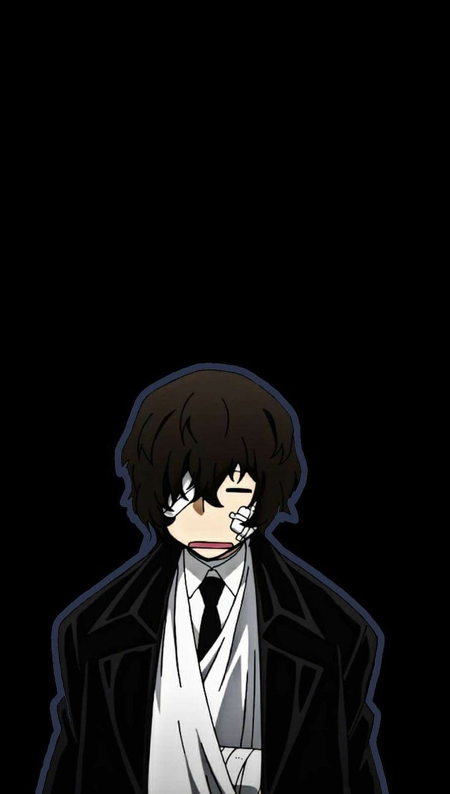 Osamu Dazai Anime Character Portrait in Black Coat and White Scarves HD phone wallpaper