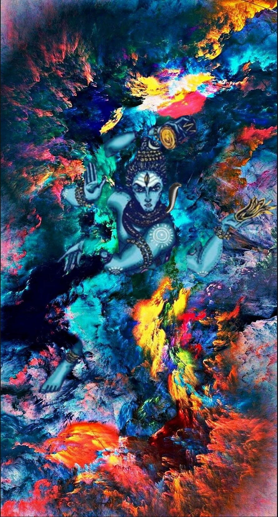 Lord Shiva as Nataraja in Vibrant Abstract Cosmic Art Painting HD phone wallpaper