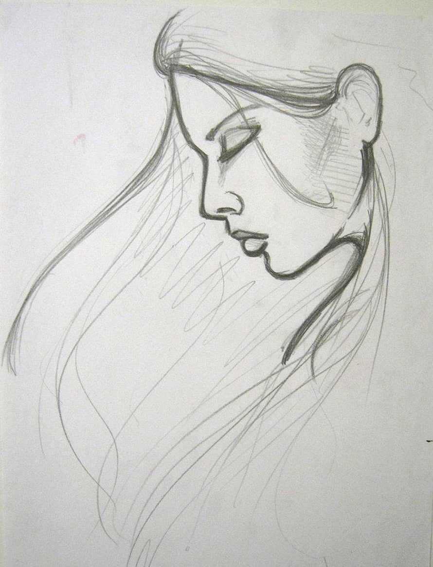 Pencil Sketch of a Woman in Profile with Long Hair, easy drawings of little girl, easy pencil drawings HD phone wallpaper