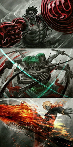 One Piece Straw Hat Pirates Luffy Zoro Sanji Dark Fantasy Battle Art HD phone wallpaper