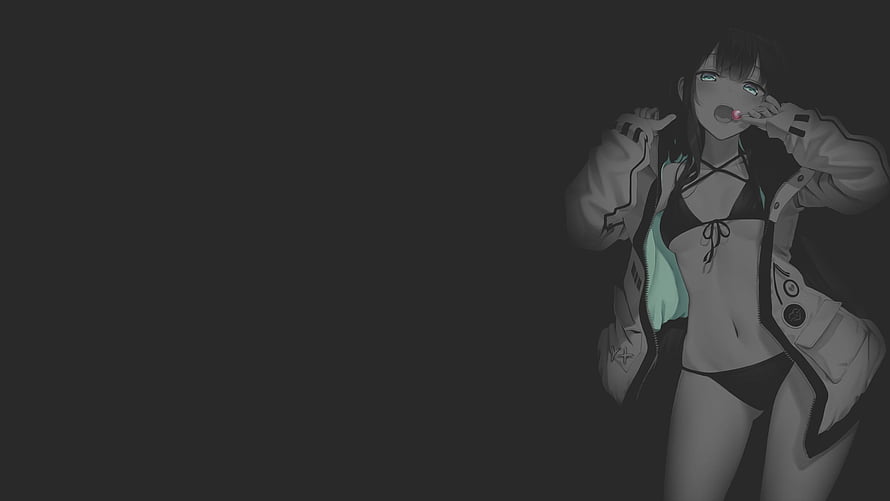 Anime Girl in Bikini and Jacket Smoking Cigarette Dark Background HD wallpaper
