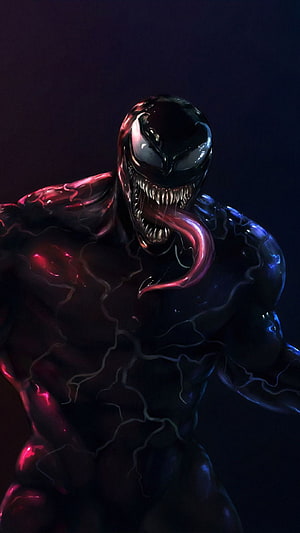 Venom Symbiote Character Portrait with Glowing Red and Blue Accents HD phone wallpaper