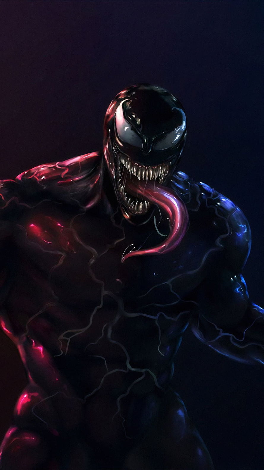 Venom Symbiote Character Portrait with Glowing Red and Blue Accents HD phone wallpaper