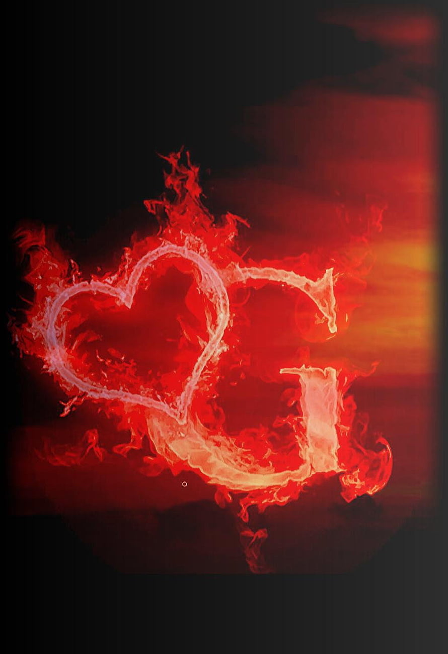 Glowing Red Flame Letter G With Heart Shape on Dark Background HD phone wallpaper