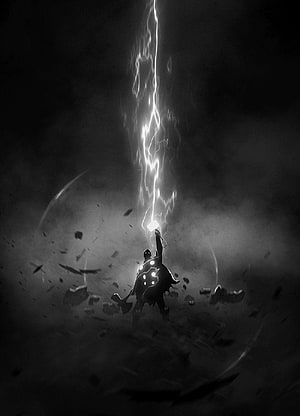 Thor Odinson Channeling Lightning in Dramatic Black and White Digital Art HD phone wallpaper