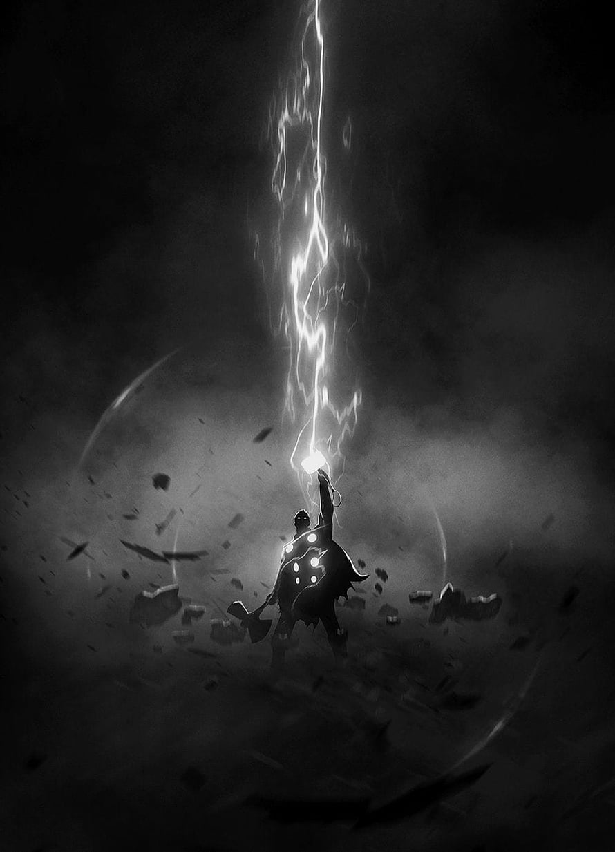 Thor Odinson Channeling Lightning in Dramatic Black and White Digital Art HD phone wallpaper