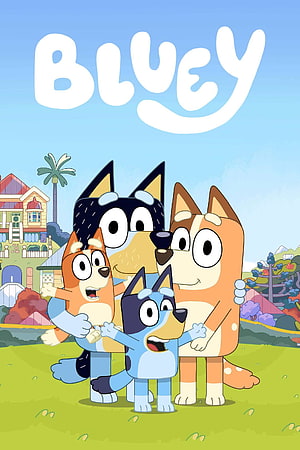 Bluey Family Group Portrait on Green Lawn with House Background HD phone wallpaper