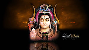 Serene Lord Shiva Portrait With Trishul, Snake, and Crescent Moon HD wallpaper