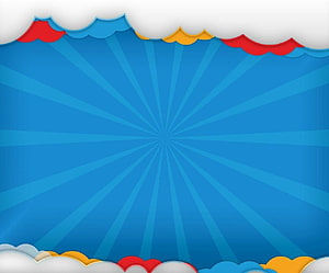 Colorful Paper Cut Cloud Frame with Blue Sunburst Background for Kids HD wallpaper