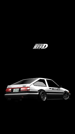 Initial D Fujiwara Takumi AE86 Trueno White JDM Drift Car Minimalist Black Background HD phone wallpaper