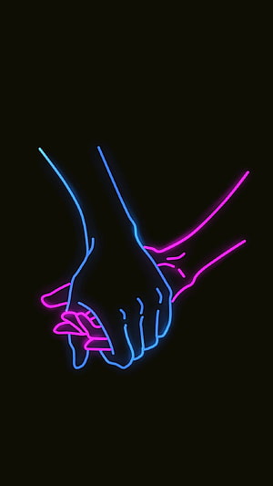 Neon Blue and Pink Hands Holding Together on Black Background HD phone wallpaper