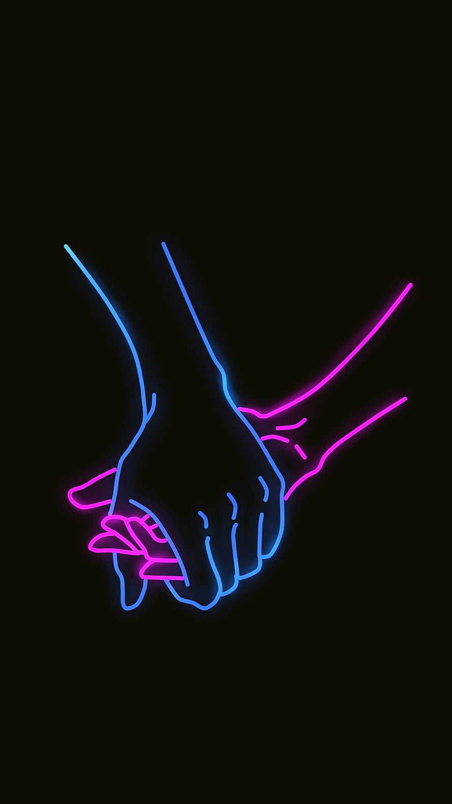 Neon Blue and Pink Hands Holding Together on Black Background HD phone wallpaper