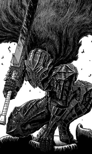 Guts the Black Swordsman kneeling with massive sword in dark fantasy manga art style, Berserk , berserk HD phone wallpaper