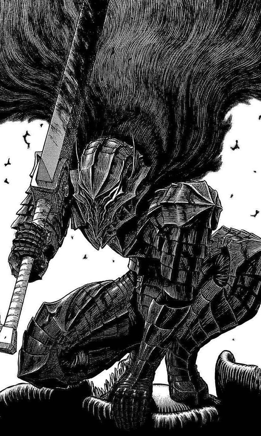 Guts the Black Swordsman kneeling with massive sword in dark fantasy manga art style, Berserk , berserk HD phone wallpaper