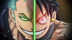 Roronoa Zoro and Monkey D. Luffy Split Face Anime Wallpaper HD wallpaper