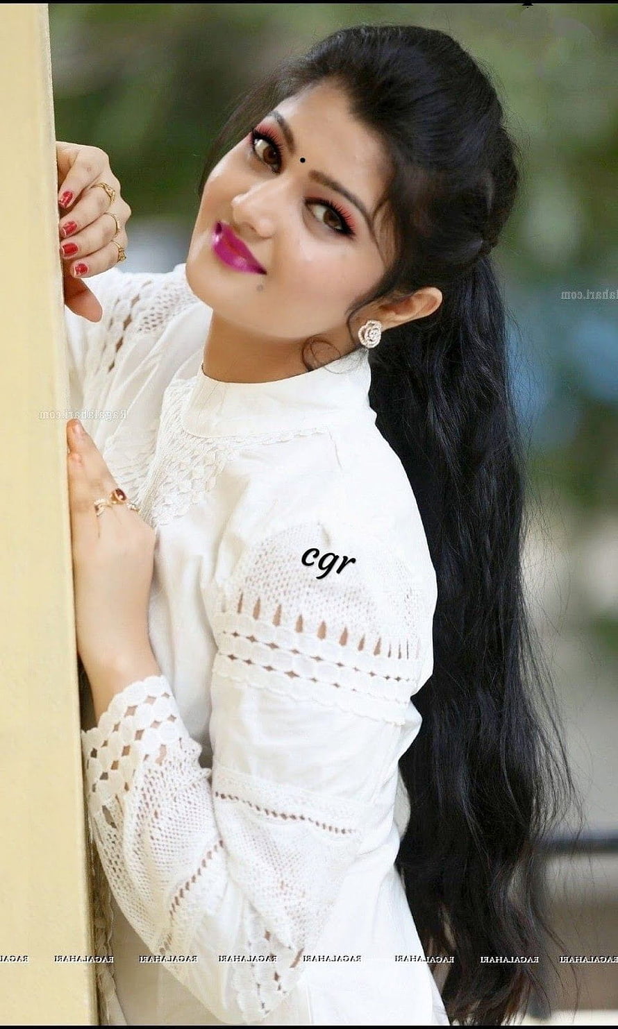 Indian Woman in White Lace Top with Long Dark Hair and Vibrant Makeup, beautiful girl indian, beautiful desi girl HD phone wallpaper