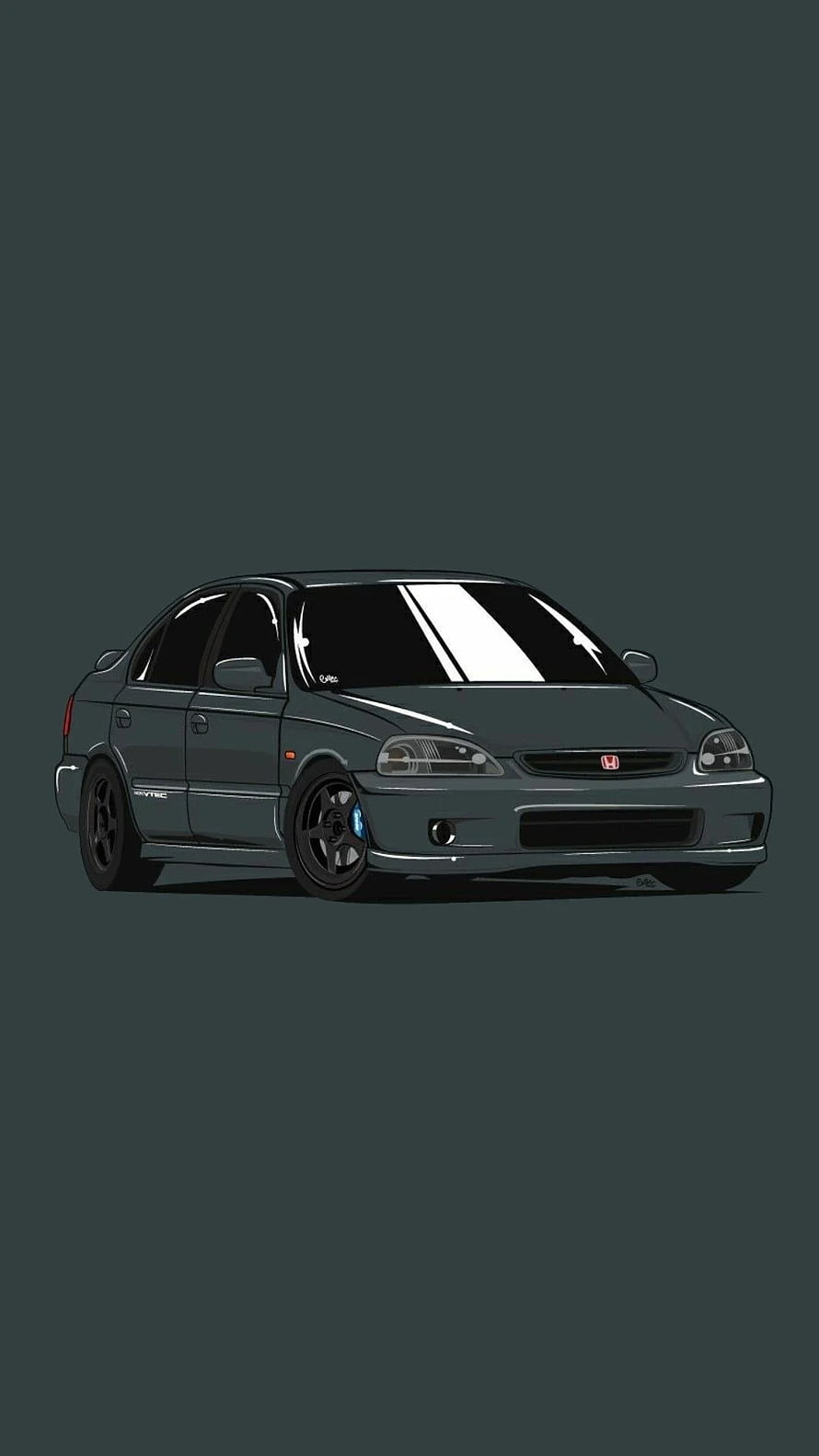 Digital Illustration of a Dark Grey Honda Civic SiR Type R Sedan on a Minimalist Background HD phone wallpaper