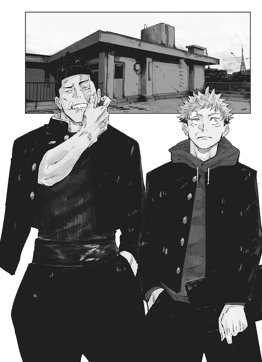 Aoi Todo and Yuji Itadori in Black and White Manga Style HD phone wallpaper