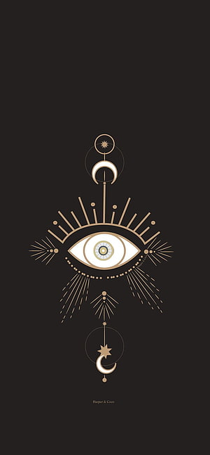 Minimalist Evil Eye Celestial Art with Moon and Star Motifs on Dark Background HD phone wallpaper