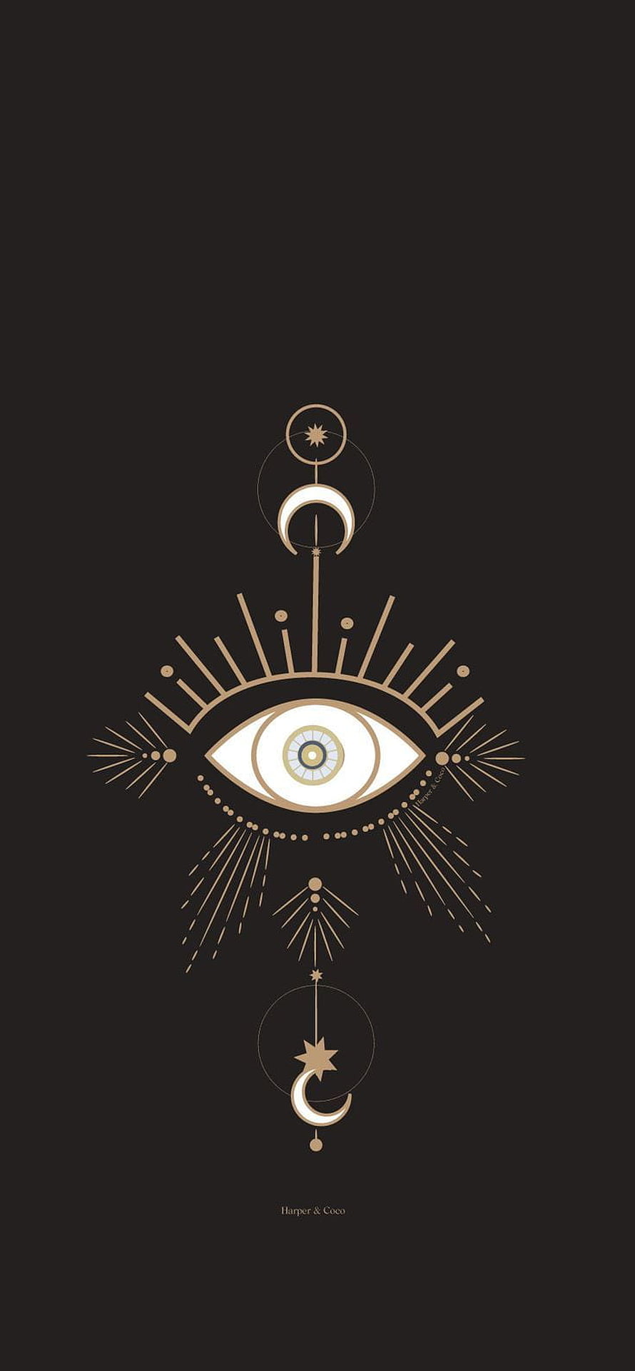Minimalist Evil Eye Celestial Art with Moon and Star Motifs on Dark Background HD phone wallpaper