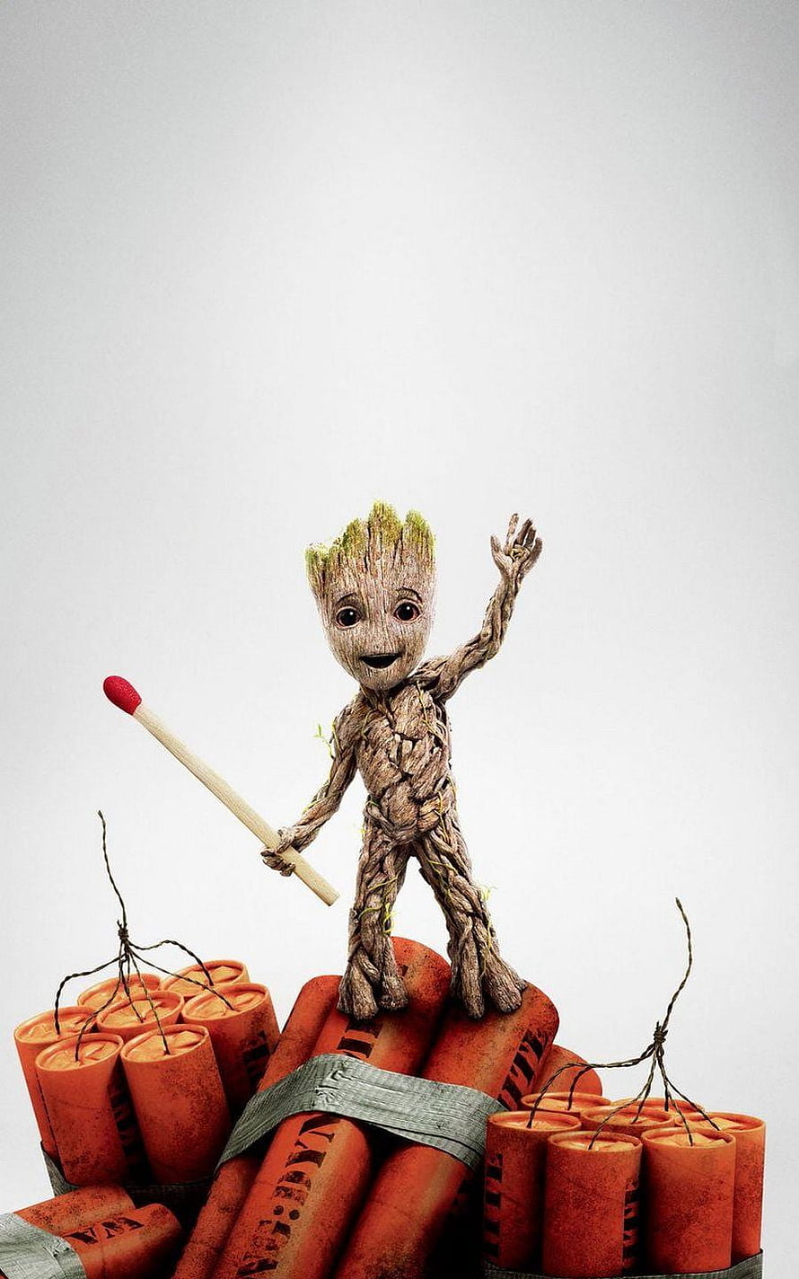 Baby Groot Standing on Fireworks Bundle Holding Giant Matchstick HD phone wallpaper