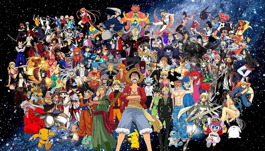 Shonen Jump Anime Character Collection Against Starry Night Sky HD wallpaper