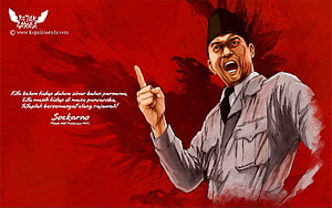 Soekarno Digital Illustration with Pointing Finger and Red Background HD wallpaper