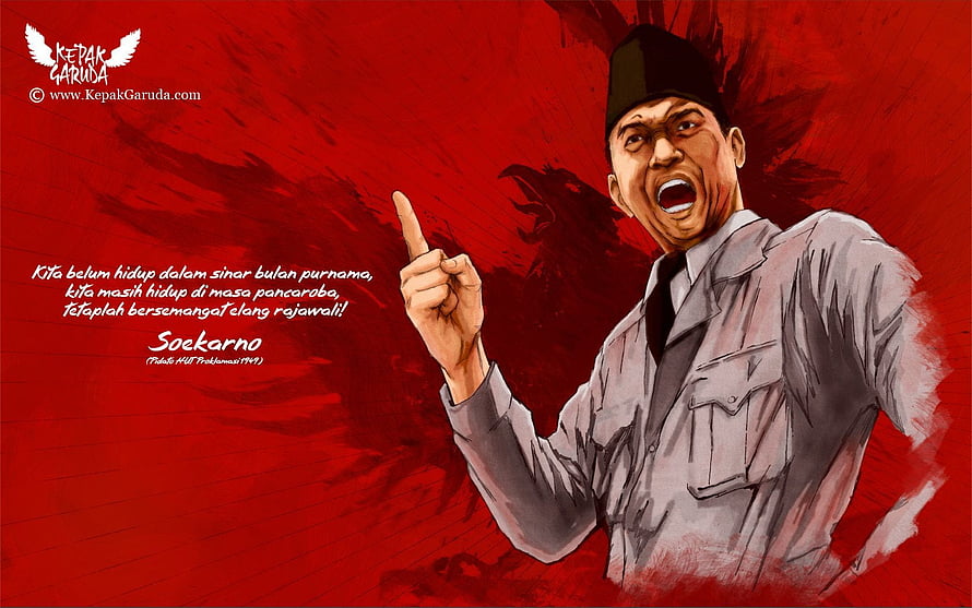 Soekarno Digital Illustration with Pointing Finger and Red Background HD wallpaper