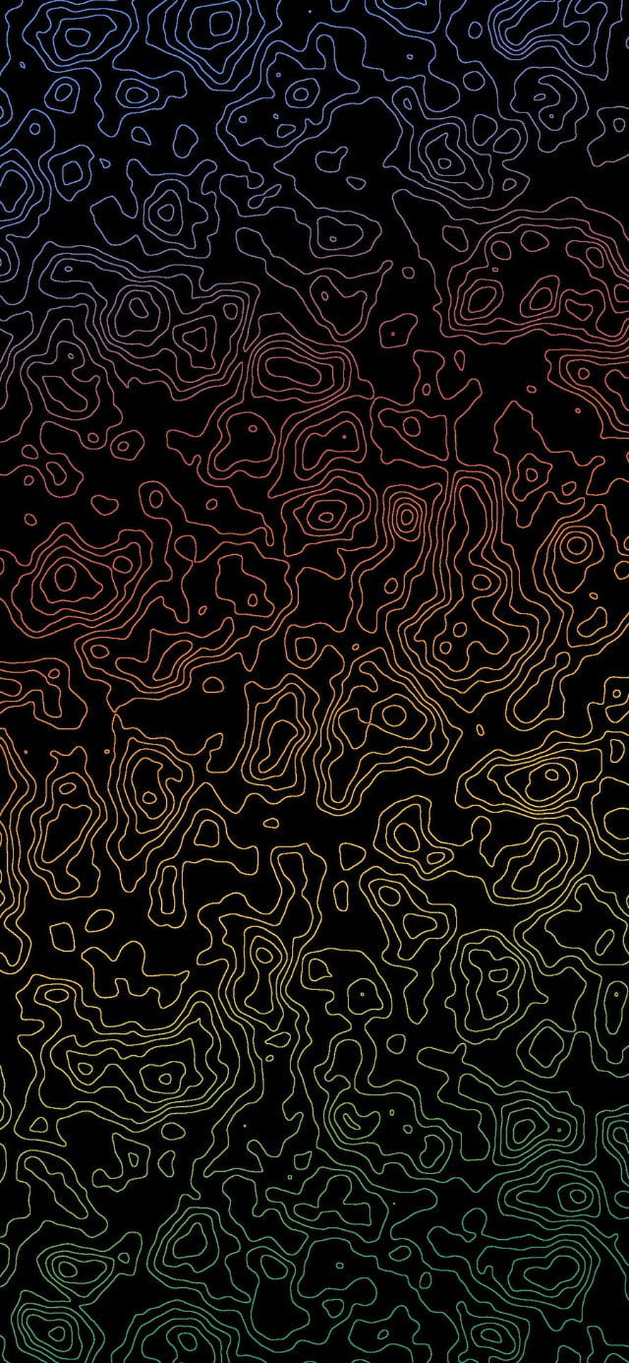 Rainbow Gradient Topographic Contour Lines on Black Background HD phone wallpaper