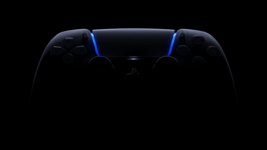 PlayStation 5 DualSense Controller with Blue Light Strip on Black Background HD wallpaper