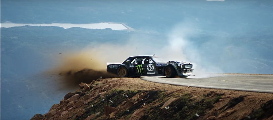 Ken Block Hoonicorn Mustang Drifting on Pikes Peak Mountain Road HD wallpaper