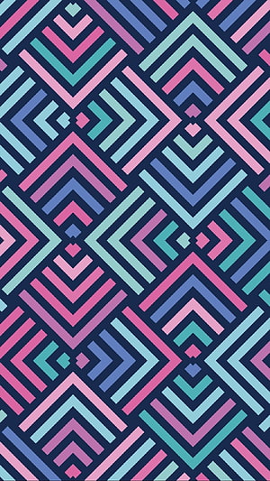 Vibrant Geometric Chevron Pattern in Teal Pink and Blue on Dark Navy Background HD phone wallpaper