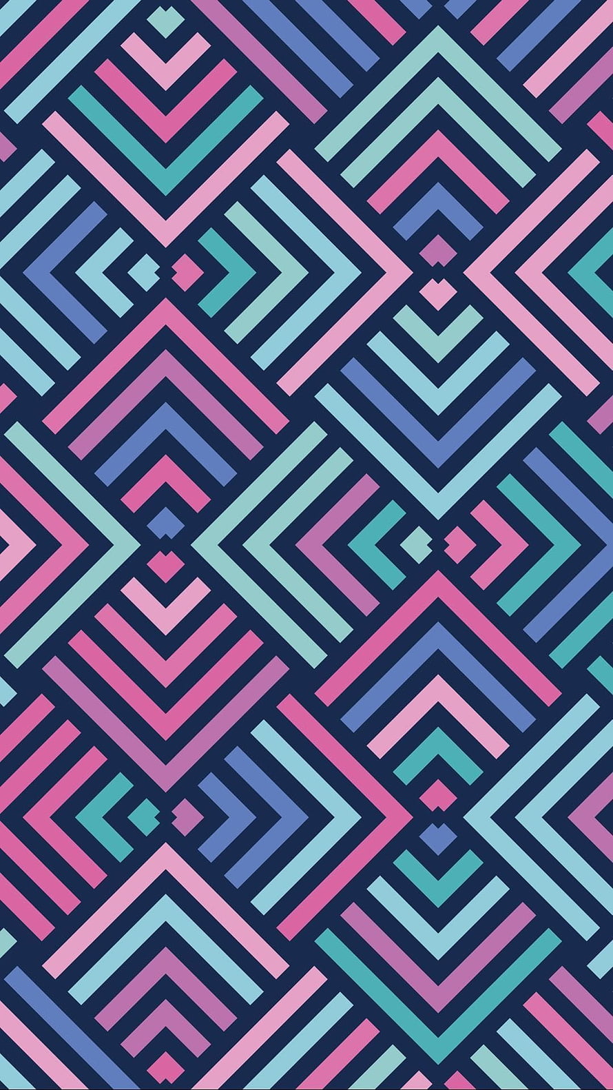 Vibrant Geometric Chevron Pattern in Teal Pink and Blue on Dark Navy Background HD phone wallpaper