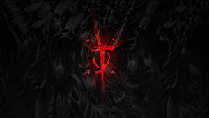 Glowing Red Rune Symbol on Dark Organic Texture Background HD wallpaper
