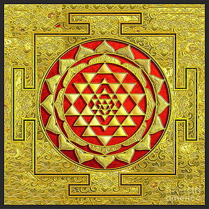 Laxmi Kuber Yantra Sacred Geometry with Gold Triangles on Red Lotus Background HD phone wallpaper