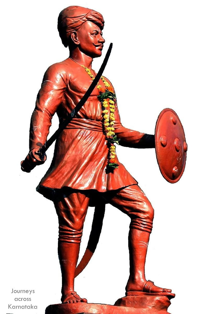 Sangolli Rayanna Warrior Statue with Sword and Shield in Traditional Attire HD phone wallpaper