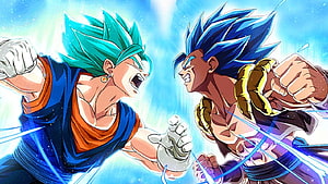 Vegito and Gogeta Super Saiyan Blue Battle in Dragon Ball Super Anime Art HD wallpaper