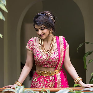 Woman in Pink and Gold Embroidered Lehenga Choli with Traditional Jewelry, Actress Sree Leela looks charming in her, sreeleela HD phone wallpaper