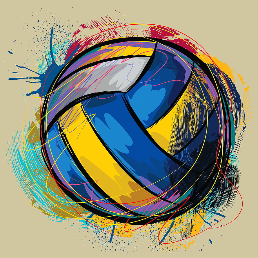 Vibrant Abstract Volleyball Illustration with Dynamic Paint Splashes and Swirling Lines HD phone wallpaper