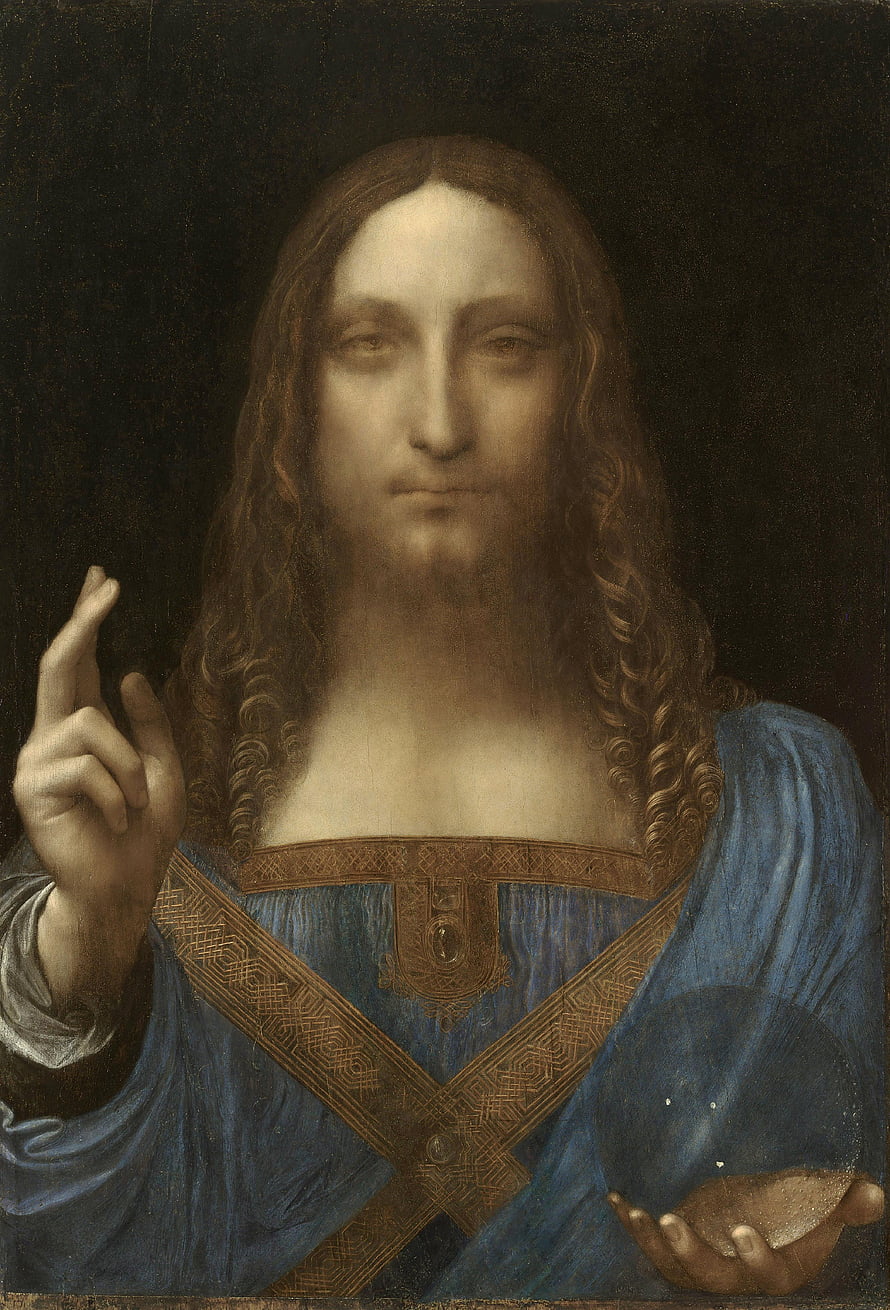 Salvator Mundi by Leonardo da Vinci: Renaissance Oil Painting of Christ Holding a Crystal Orb HD phone wallpaper